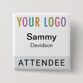 灰色の出席者の名前バッジ(ロゴ付きピンバックスクエア) 缶バッジ (正面)