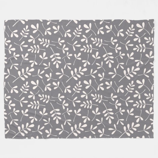 灰色の分類された葉パターンクリーム フリースブランケット (正面(横))