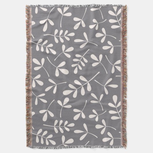 灰色の分類された葉大きいパターンクリーム スローブランケット (正面縦)