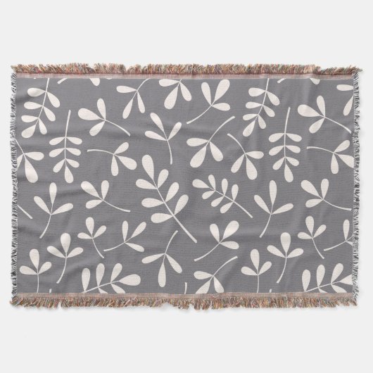 灰色の分類された葉大きいパターンクリーム スローブランケット (正面)