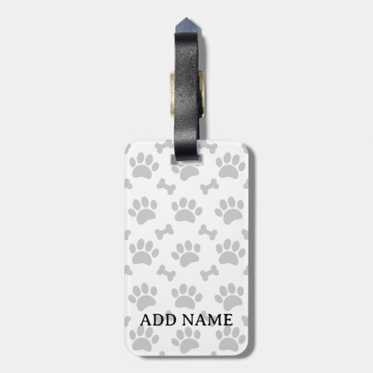灰色の前足と骨のパターン ラゲッジタグ (裏面縦)