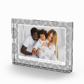 灰色の北欧エレガントのスノーフレークのパターンのクリスマス フォトブロック (右)