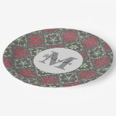 灰色の北欧スノーフレーク冬のモノグラムパターン ペーパープレート (アングル)