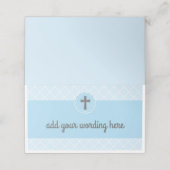 灰色の十字バプティスマスを持つ青い幾何模様 プレイスカード (外部開封)