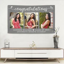 灰色の卒業式3写真モダン書道ハート 横断幕