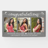 灰色の卒業式3写真モダン書道ハート 横断幕 (横)