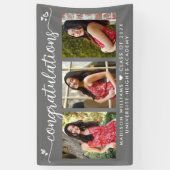 灰色の卒業式3写真モダン書道ハート 横断幕 (縦)