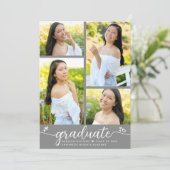 灰色の卒業式4写真モダン書道ハート 案内状 (スタンド正面)