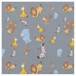 灰色の可愛いサファリの動物のパターン – キリン，エレファン ファブリック