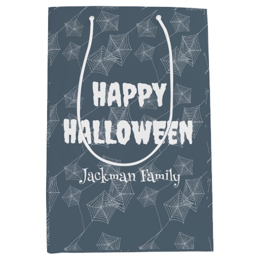 灰色の可愛いハロウィーンのクモカスタムの巣 ミディアムペーパーバッグ (正面)