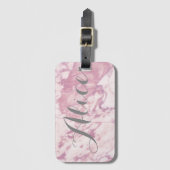 灰色の名前のエレガントなピンクの大理石 ラゲッジタグ (正面縦)
