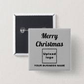 灰色の四角いボタンにビジネスのクリスマスグリーティング 缶バッジ (正面&裏面)