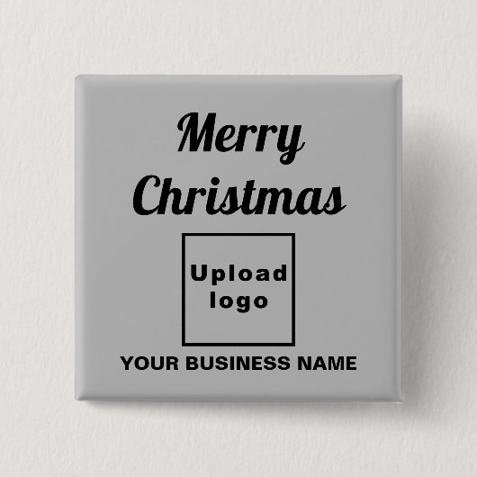灰色の四角いボタンにビジネスのクリスマスグリーティング 缶バッジ (正面)