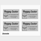 灰色の四角形のステッカーにビジネス復活挨拶 長方形シール (シート)