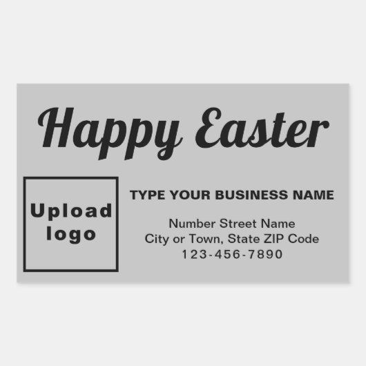 灰色の四角形のステッカーにビジネス復活挨拶 長方形シール (正面)