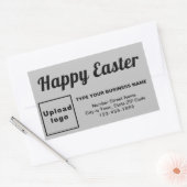 灰色の四角形のステッカーにビジネス復活挨拶 長方形シール (封筒)