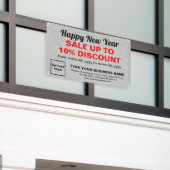 灰色の四角形のバナーで新年のセール 横断幕 (ビルの外側)