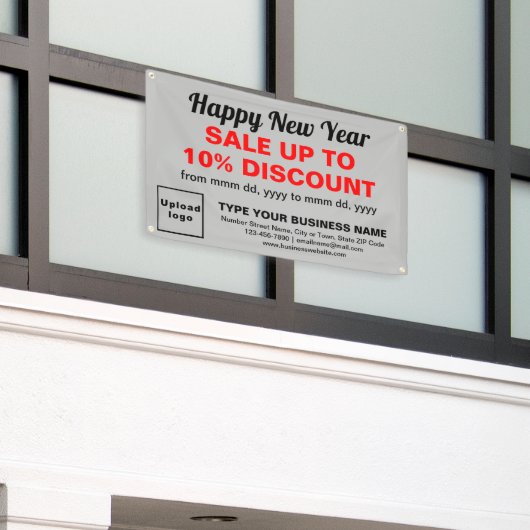 灰色の四角形のバナーで新年のセール 横断幕 (ビルの外側)