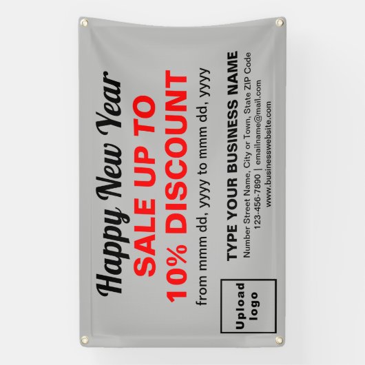 灰色の四角形のバナーで新年のセール 横断幕 (縦)