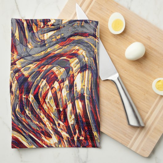 灰色の基金を越えた赤に対するオレンジ色のリボンの戦争 キッチンタオル (四つ折り)