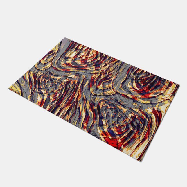 灰色の基金を越えた赤に対するオレンジ色のリボンの戦争 ドアマット (アングル)