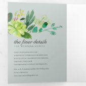 灰色の多肉性リースの葉の水色結婚の 三つ折り招待状 (内部最初)