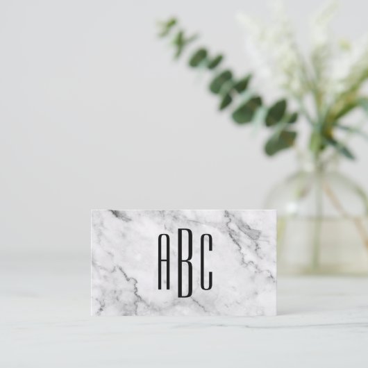 灰色の大理石と黒の3文字モノグラム 名刺 (スタンド正面)