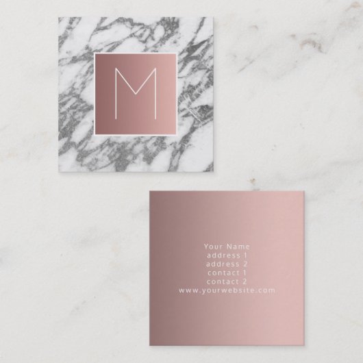 灰色の大理石のモノグラムバラ金ゴールド スクエア名刺 (正面/裏面)