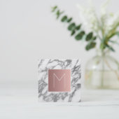 灰色の大理石のモノグラムバラ金ゴールド スクエア名刺 (スタンド正面)