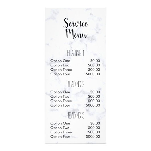 灰色の大理石の花崗岩モダンサロンサービスメニュー ラックカード (正面)