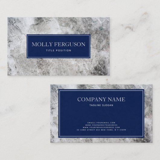 灰色の大理石の青い枠 名刺 (正面/裏面)