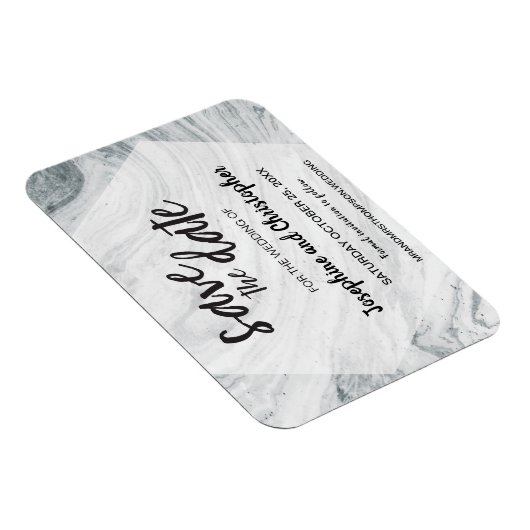 灰色の大理石モダンの結婚式の日付を保存 マグネット (右側)