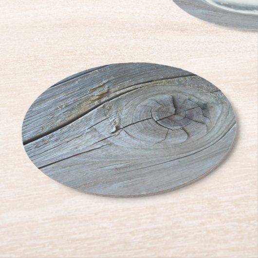 灰色の天然流木の木のテクスチャ ラウンドペーパーコースター (アングル)