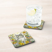 灰色の子ネコが花に座る コースター (右側)