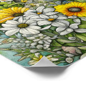 灰色の子ネコが花に座る ポスター (角)