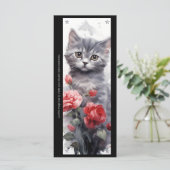 灰色の子猫と赤いバラのしおりカードをカスタマイズ (スタンド正面)