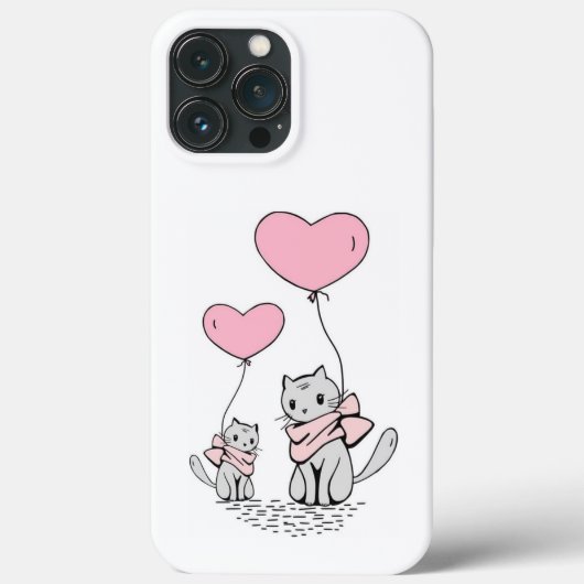 灰色の子猫を持つピンクのバレンタインハートバルーン Case-Mate iPhoneケース (裏面)