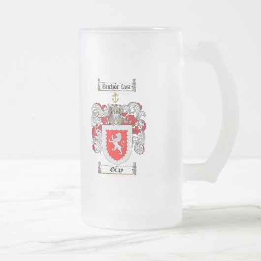 灰色の家紋-灰色の紋章付き外衣 フロストグラスビールジョッキ (右)