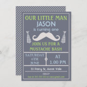 灰色の小さい紳士の髭の誕生日の招待状 招待状 (正面/裏面)