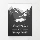 灰色の山と木の写真の冬の結婚式 三つ折り招待状 (カバー)