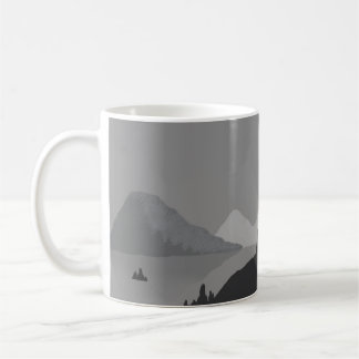 灰色の山の風景が描かれたシンプルなコーヒーマグ コーヒーマグカップ