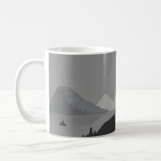 灰色の山の風景が描かれたシンプルなコーヒーマグ コーヒーマグカップ (左)