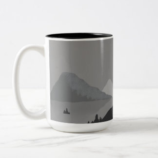 灰色の山の風景が描かれたシンプルなマグカップ ツートーンマグカップ