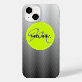 灰色の山形グラデーションの緑のモノグラム名 Case-Mate iPhone 14ケース