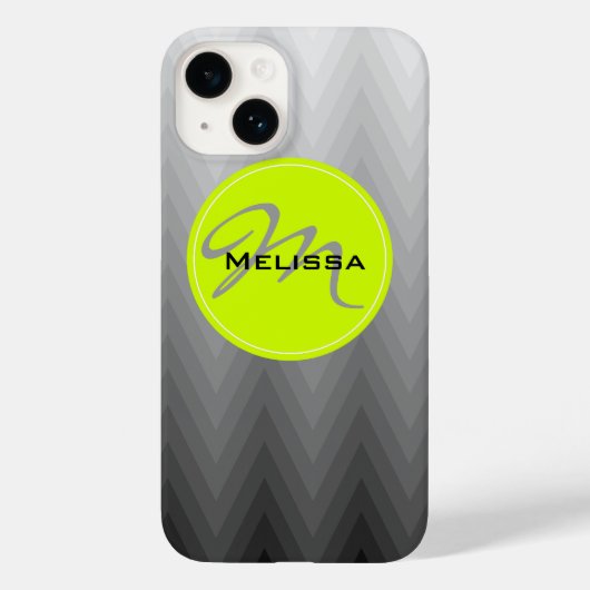 灰色の山形グラデーションの緑のモノグラム名 Case-Mate iPhoneケース (裏面)