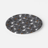 灰色の幽霊スカルラヴェンスキャッツハロウィンパターン ペーパープレート (アングル)