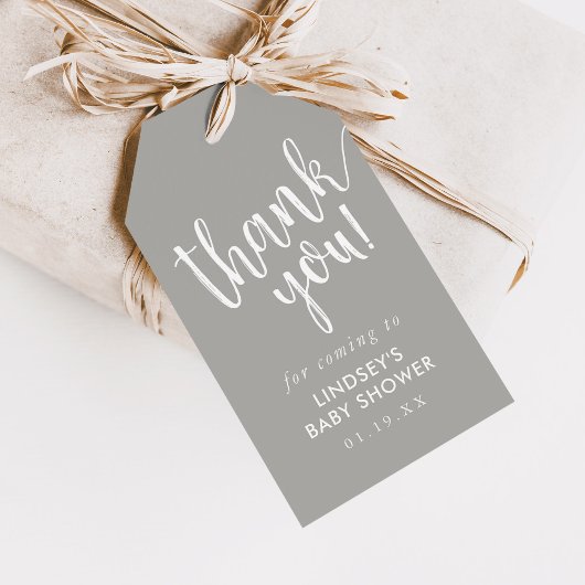 灰色の手書き赤ちゃんシャワーありがとう ギフトタグ