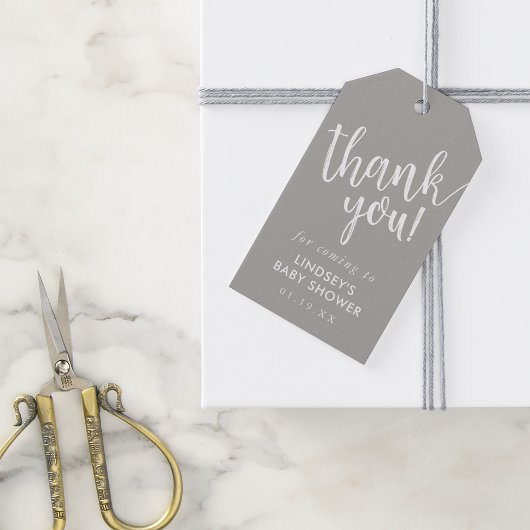 灰色の手書き赤ちゃんシャワーありがとう ギフトタグ