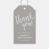 灰色の手書き赤ちゃんシャワーありがとう ギフトタグ (正面)