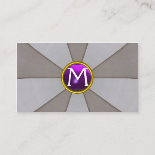 灰色の抽象芸術ストライプ、紫色の宝石モノグラム 名刺 (裏面)